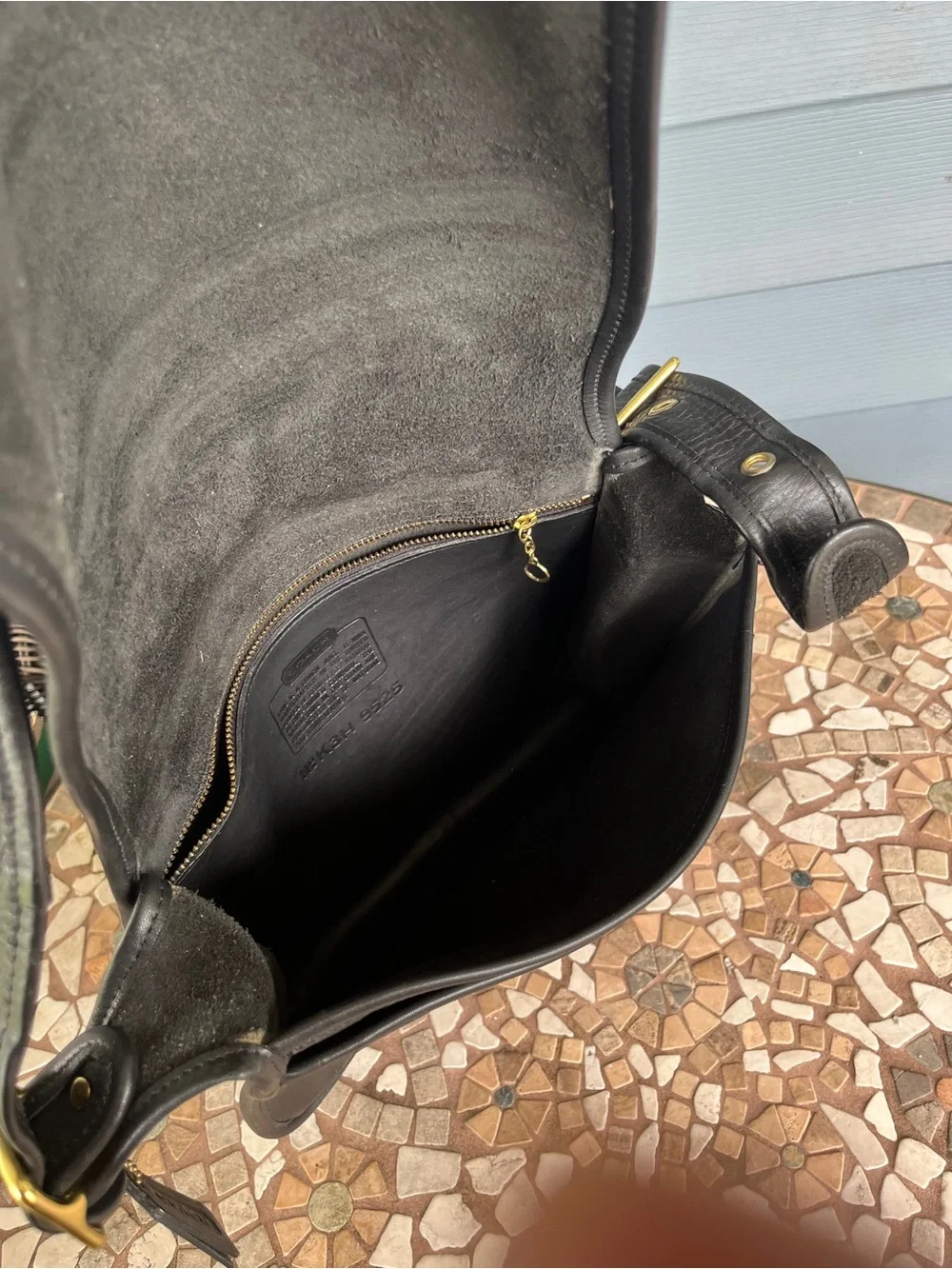 Black Leather Crossbody Saddle Bag with Gold Hardware
